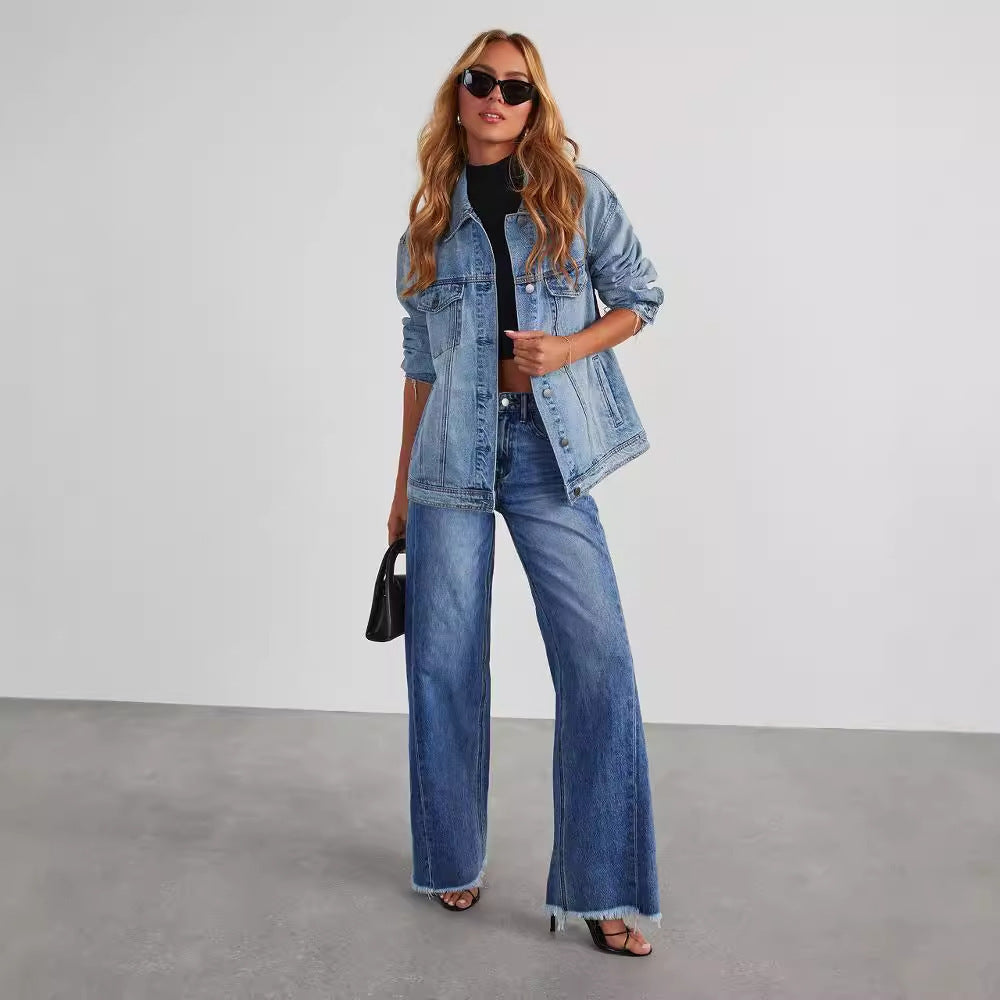 High Waist Denim Flair Pants